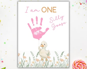 One Silly Goose Birthday Handprint Craft My First Birthday Baby Keepsake Craft Toddler Handprint Keepsake Silly Goose DIY Handprint Art