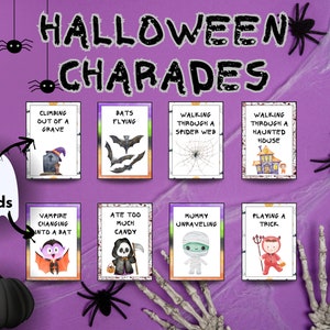 Halloween Charades, Halloween Party Games, Charades Printable, Kids Halloween Activity, Costume Party Game, Printable Halloween Games