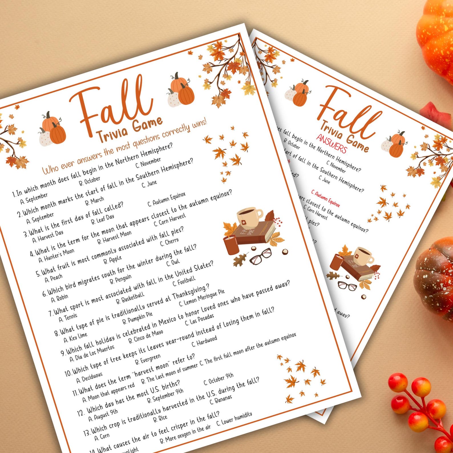 Fall Trivia Autumn Fall Party Games Autumn Fall Activity Friendsgiving ...