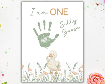 One Silly Goose Birthday Handprint Craft My First Birthday Baby Keepsake Craft Toddler Handprint Keepsake Silly Goose DIY Handprint Art