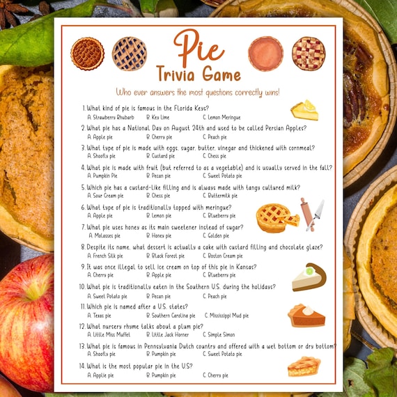 Pie Trivia Game Fall Autumn Trivia Game Thanksgiving Friendsgiving Trivia Game Fun Facts Dessert Food Trivia Fall Autumn Games Senior Trivia