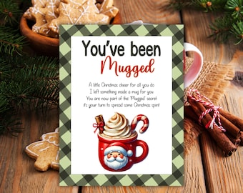You&#39;ve Been Mugged Christmas Printable Gift Exchange Game, Christmas Game, Hug In A Mug, Team Building Game, Mug Kit Teacher Basket,