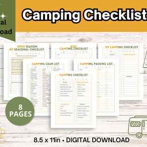 Camping Checklist, Camping Planner, Camping Packing Checklist,  Rv Printable, Rv Organizer, Rv Checklist, Camping Supplies list, Rv list