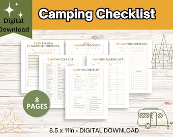 Camping Checklist, Camping Planner, Camping Packing Checklist,  Rv Printable, Rv Organizer, Rv Checklist, Camping Supplies list, Rv list