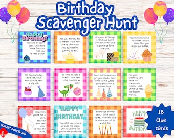 Birthday Scavenger Hunt For Kids Birthday Treasure Hunt Birthday Party Game Present Hunt Indoor Birthday Treasure Hunt Clues Activity Game