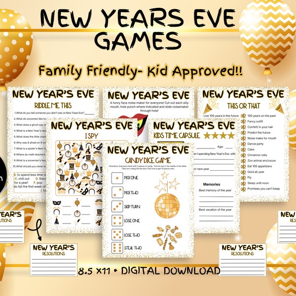 New Years Eve Kids Game Bundle, New Years Eve Family Games, New Year Activity, NYE Games For Kids, New Years Eve Party Games, Printable Game