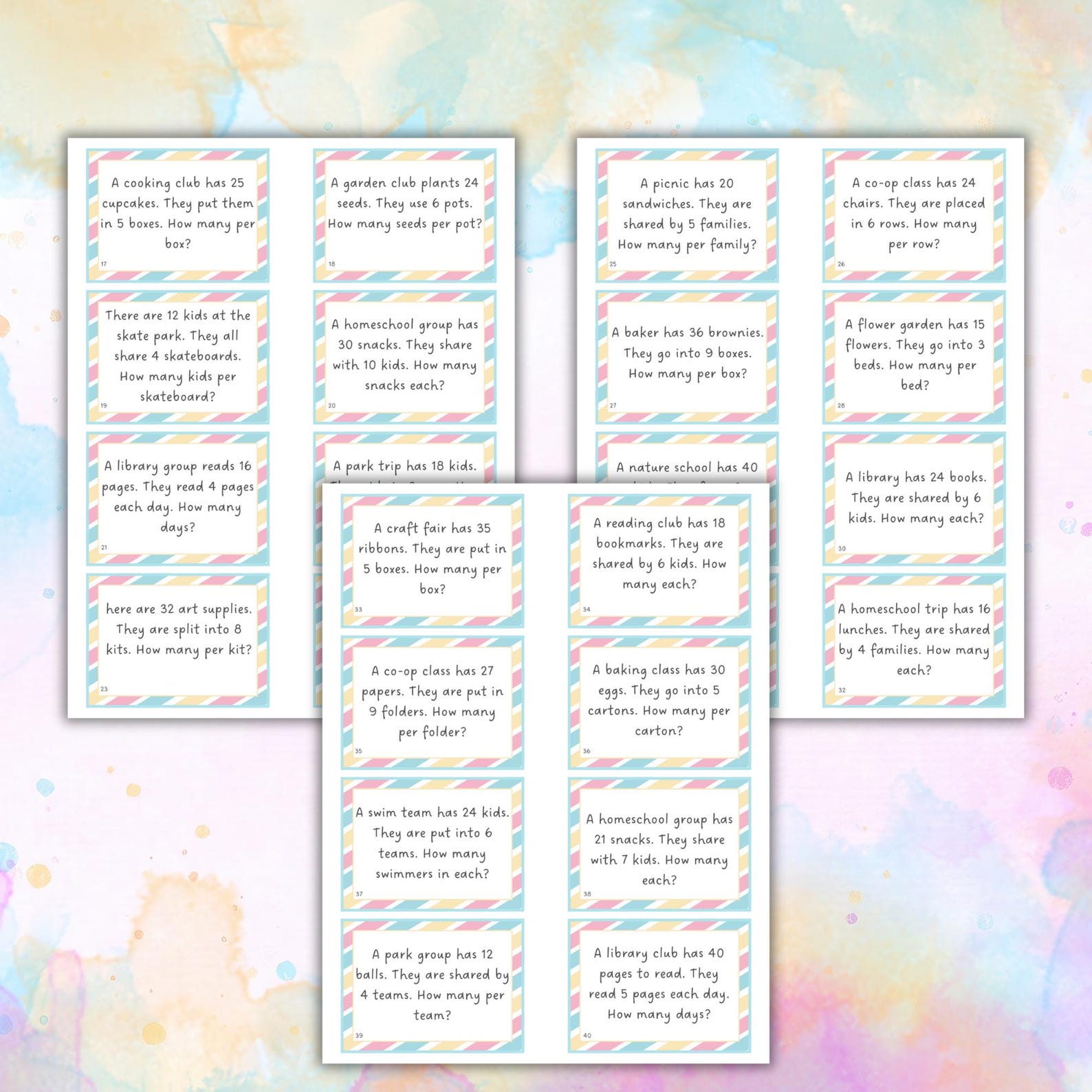 Homeschool Math Printable Resource Basic Multiplication Division Word ...