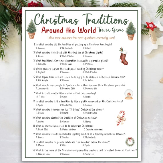 Christmas Traditions Around The World Christmas Trivia Christmas Holiday Office Work Party Christmas School Homeschool Resource Activity