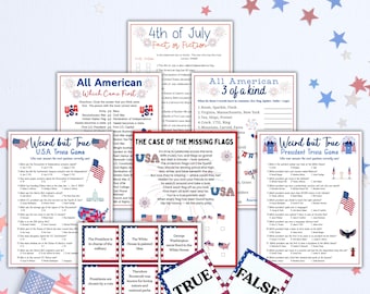 4th of July Game Bundle USA Fun Facts Trivia Games Quiz American Trivia Party Games Patriotic Trivia Kids Teens Family Reunion BBQ Games