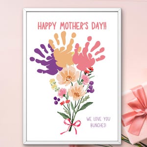 Handprint Mother&#39;s Day Handprint Bouquet Craft Gift From Kids Flower Handprint Art Preschool Toddler Activity Handprint Gifts Floral Bouquet