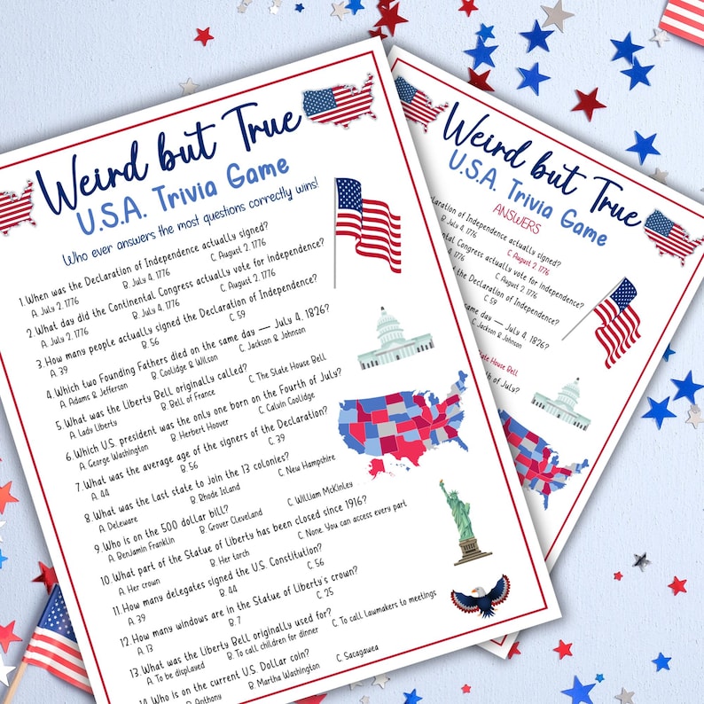 4th of July Trivia Game USA Trivia Quiz 4th of July Activity Printable ...