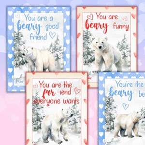 Eisbär-Valentinstagskarten für Jungen und Mädchen im Freien Valentine Artic Animal Natur Valentine Wilde Tiere Valentine für Klassenzimmer-Party