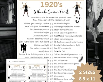 1920's Trivia Game Which Came First 20's Party Game Roaring 20s Theme Party Great Gatsby Decades Party Office Games Born in 1926 100th Party