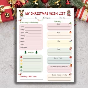 Weihnachtswunschliste, Kinderweihnachtsliste, Weihnachtswunschliste druckbare, Weihnachtswunschliste druckbare, Kinderwunschliste, Weihnachtsgeschenkliste
