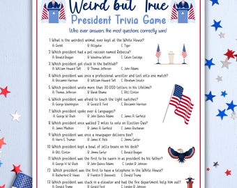 Fun Facts US Präsidenten Spiel Vaterländischer Präsidentschafts-Spaß-Trivia-Spiele Homeschool Geschichte Arbeitsblatt druckbare Wahlpresidenten-Tagesparty