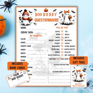 Boo Buddy Secret Halloween Work Gift Exchange You&#39;ve been Booed Gift Questionnaire Halloween Boo Basket Boo Buddies All About Me Coworker