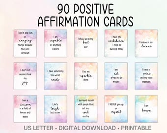 Positive Affirmation Cards Printable Vision Board Manifesting Kit Abundance Law of Attraction Affirmation Deck Mental Health Cards Self Love