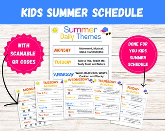 Kids Summer Schedule, Summer Planner, Summer Camp at Home, Summer Weekly Theme, Summer Schedule For Kids, Kids Schedule, Summer Activity