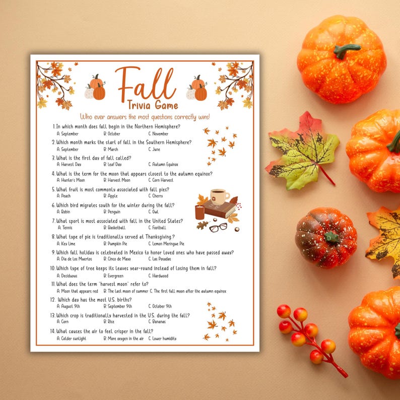 Fall Trivia Autumn Fall Party Games Autumn Fall Activity Friendsgiving ...