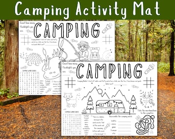 Kids Camping Activity Mat Fishing Coloring For Camping Party Coloring Mat Printable Activity Placemat For Games Table Mat Campout Glamping