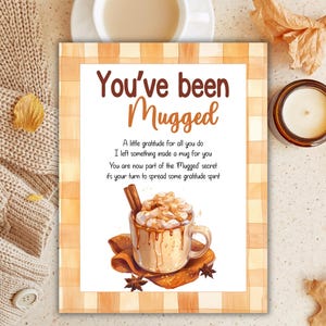Jeu d'échange de cadeaux d'automne You've Been Mugged, Jeu d'action de grâces, Câlin dans une tasse, jeu de consolidation d'équipe, kit de tasses, panier du professeur, jeu d'automne