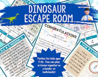 Escape Room For Kids, Printable Escape Room Kit, Dinosaur Escape Room, Dinosaur Game Family Game Night, Sleepover Game, Escape Room for Boys
