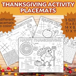 Thanksgiving Placemat, Kids Activity Placemat, Kids Thanksgiving Activity, Thanksgiving Kids Placemat, Thanksgiving Activity Placemat