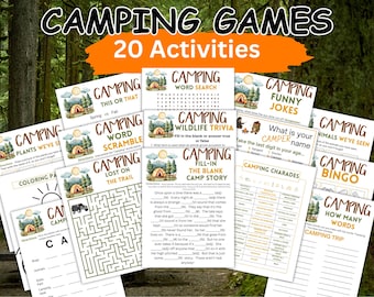 Kids Camping Games Bundle Summer Activities Camping Bingo Camping Activity Kit Printable Camp Games Camping Themed Party Youth Group Games