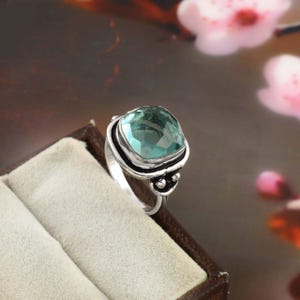 Aquamarine Ring | 925 Silver Ring | Rectangle Ring | Promise Ring | Handcrafted Women Ring | Aqua Gemstone Ring | Bridesmaid Gift Ring |