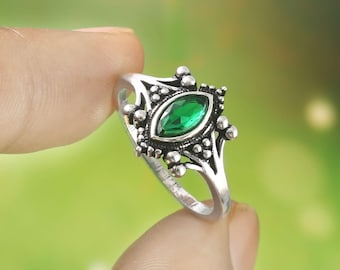 Bague Jonc Créateur En Argent Massif 925 - Pierre Marquise Multicolore - Occasion