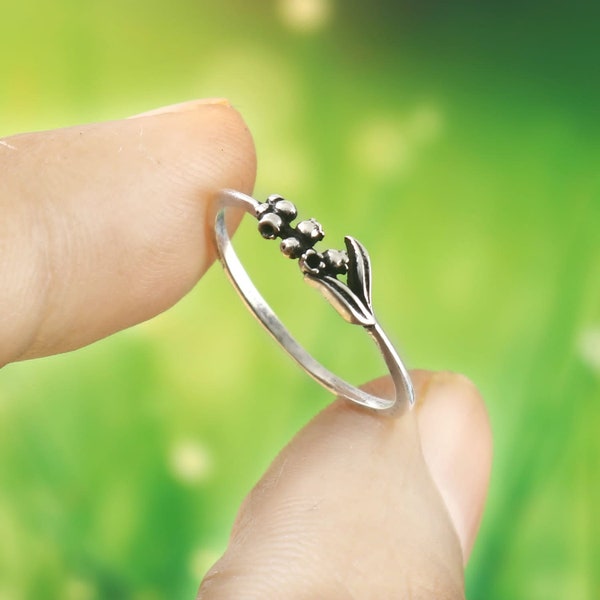 Bague Convallaria en argent 925, bijoux fleurs 3D, bague muguet, bague fleur de naissance, bijoux fleurs sauvages