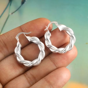 925 Sterling Silver Twisted Hoop Earrings - Twist Huggie Hoop - Twist Hoop Earrings - Statement Earrings - Gift for Her
