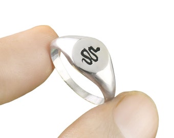 Snake Signet Ring - Small Round Signet Ring, Snake Engraving Signet Ring, Snake Ring, Gold Snake Ring, Gold Plated Signet Ring