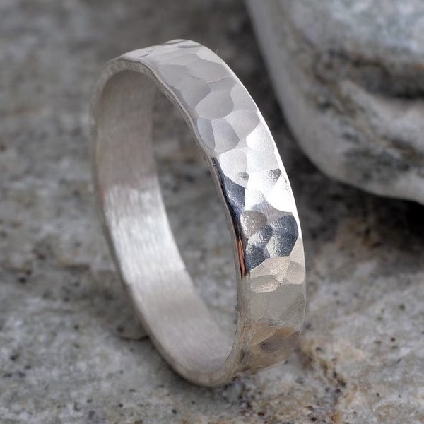 Silberring 4mm aus Sterlingsilber Bandring gehämmert Bandring 925er Hammerschlag gefertigt