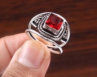 Rectangular Garnet Ring · Emerald Cut Gemstone Ring · January Birthstone Ring · Gold Garnet Ring · Gifts For Mom · Bridal Ring