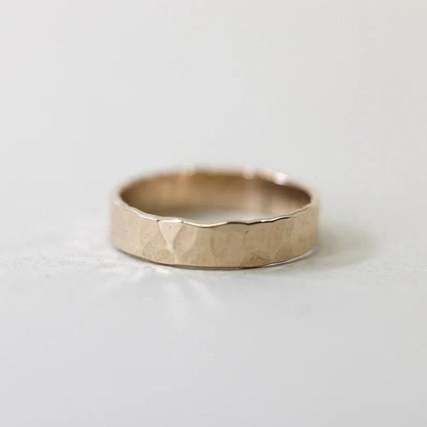 Wide band gold ring - Hammered minimalist gold filled ring - Hammered Gold Ring - Stackable Gold Ring