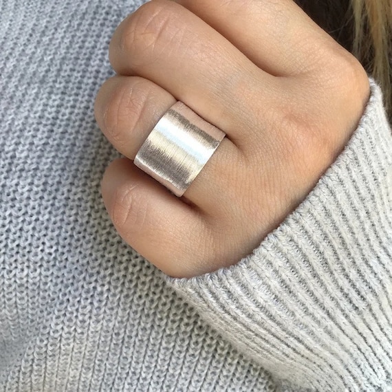 Sterling Silver Wide Band Open Ring, Adjustable Ring, Wide Band