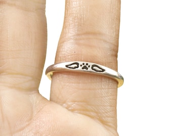 Pet Memorial Ring, Small Winged Paw Print Ring, minimalist sterling silver pet lover ring