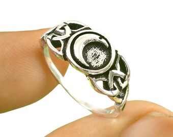 Sterling Silver Celtic and Little Moon Ring, Boho Ring, Moon Ring, Silver Ring, Celtic Ring