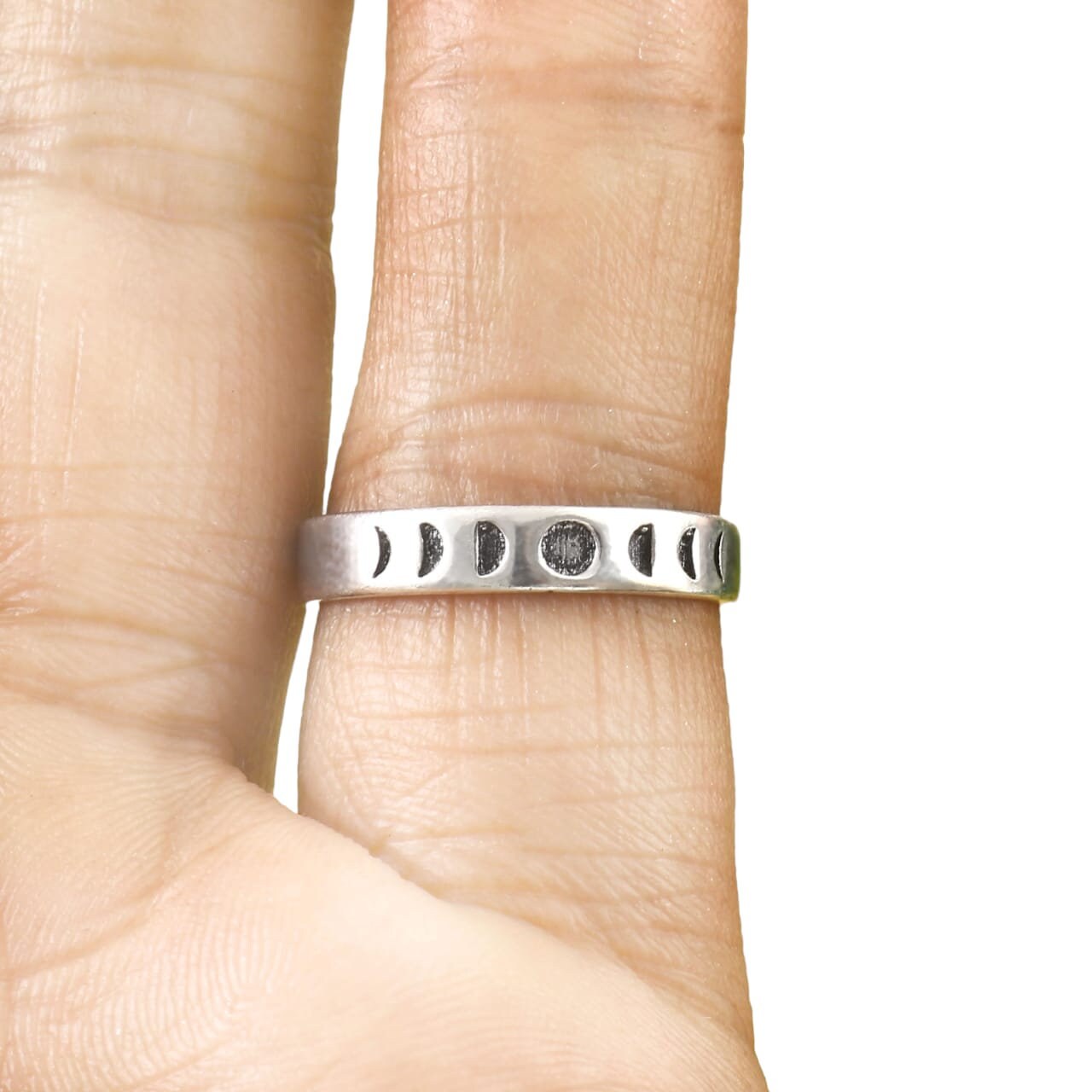 Moon Phase Silver Ring – Vintage Stacking Ring With 9 Moons, Dainty Statement Jewelry, Hypoallergenic, Sizes 5-12 - View #4