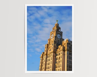 Liver building Liverpool photography print, Fine Art, Travel Photography, Blue Sky, Home Decor | A4 size