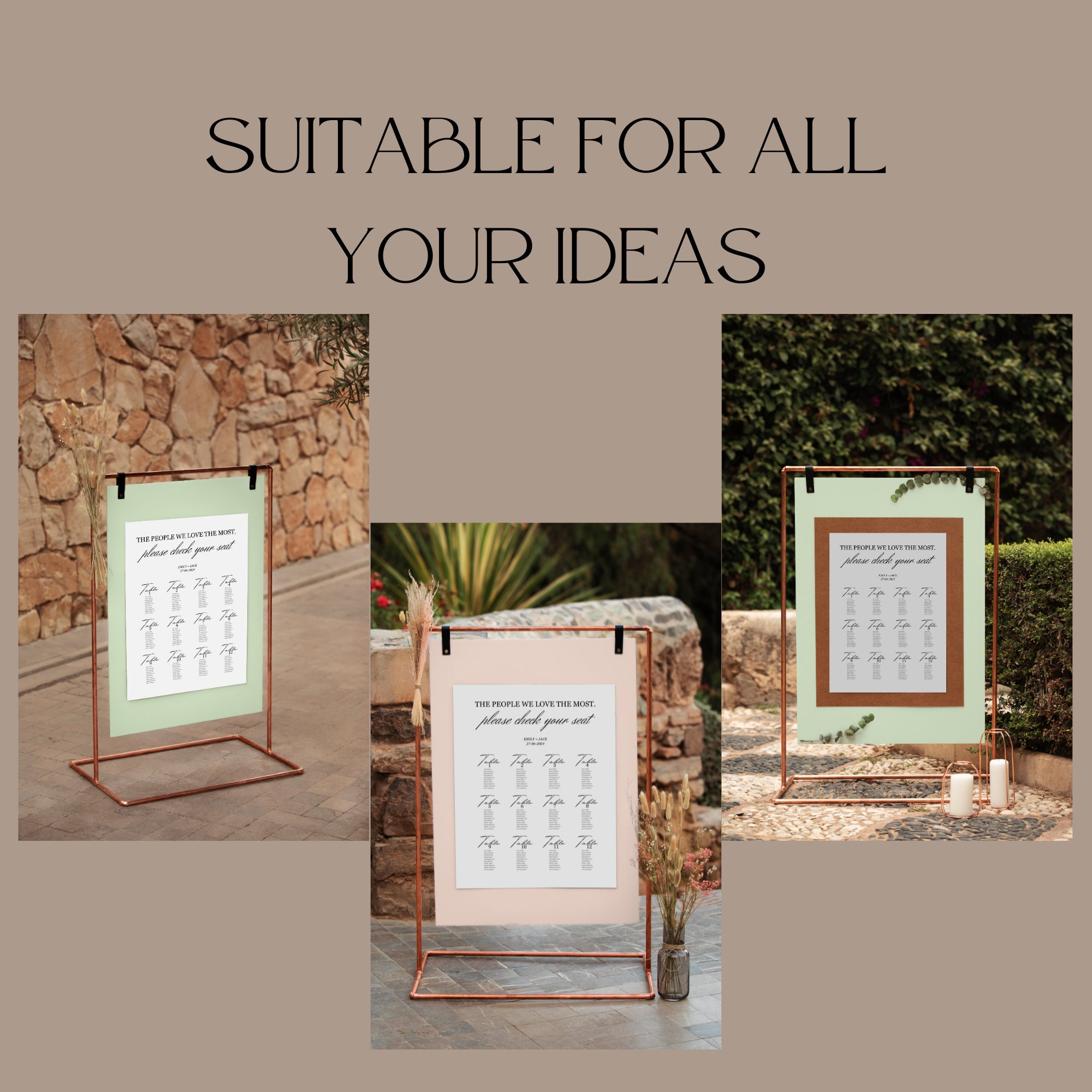 Custom Wedding TABLE SETTING CHART, Editable Alphabetical Seating
