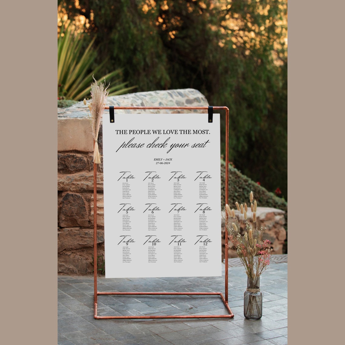 Custom Wedding TABLE SETTING CHART, Editable Alphabetical Seating ...