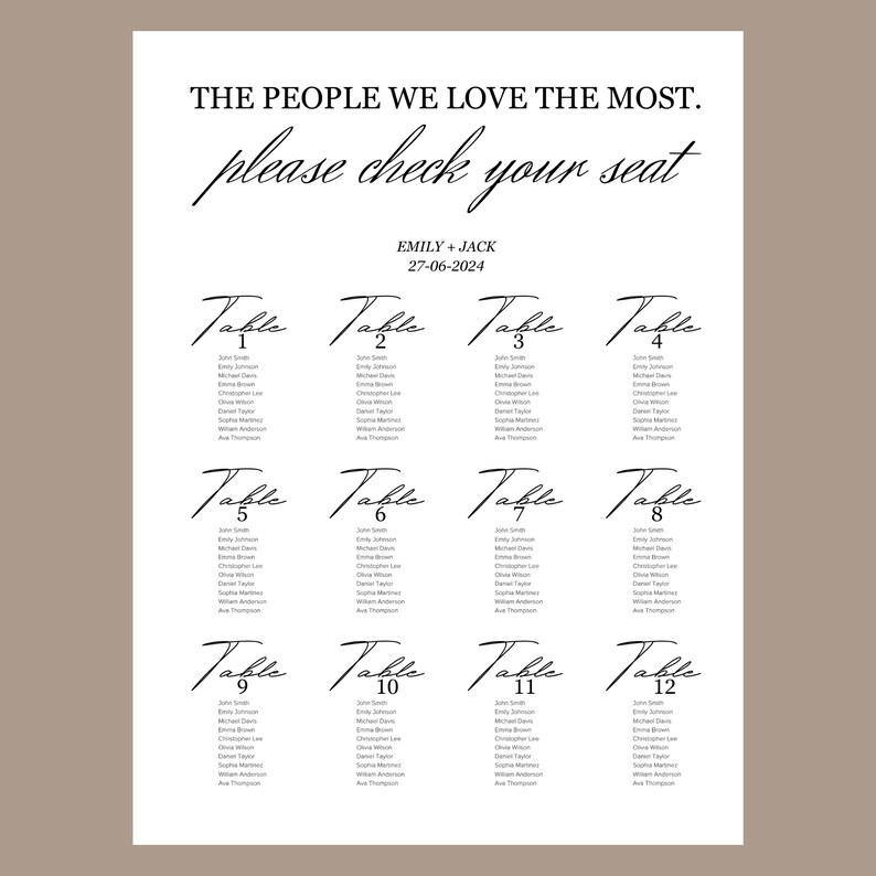 Custom Wedding TABLE SETTING CHART, Editable Alphabetical Seating ...