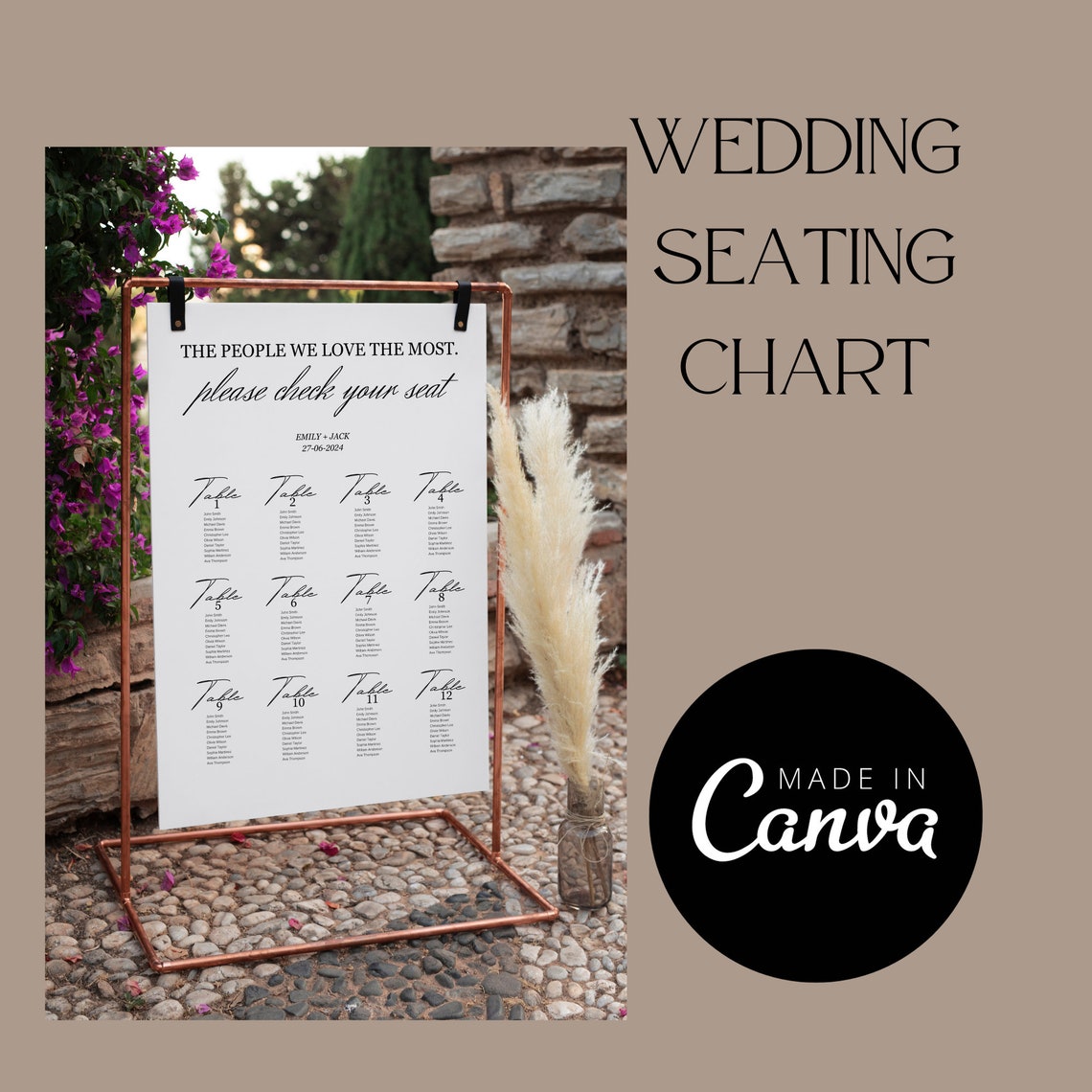 Custom Wedding TABLE SETTING CHART, Editable Alphabetical Seating ...