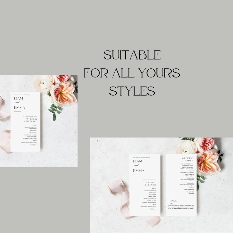 Editable WEDDING PROGRAM CARD Canva, Minimalist Order of Service Diy ...