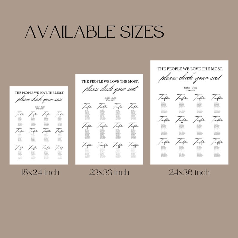 Custom Wedding TABLE SETTING CHART, Editable Alphabetical Seating Arrangement Printable Sign ...