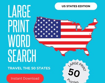 Large Print Word Search Puzzles - US States Edition - 50 Printable Puzzles