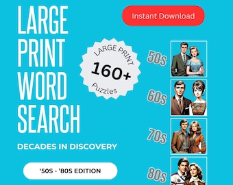 Large Print Word Search Puzzles - 50s through 80s - 160 Printable Puzzles