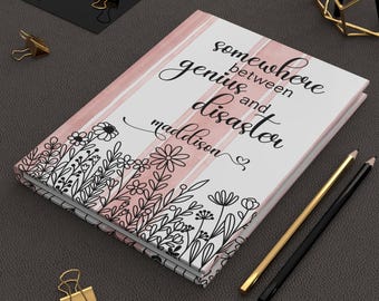Pink Striped Hardcover Journal, Personalized, Diary, Writing Journal, Birthday Notebook Gift, White Elephant, Office Holiday Party Gift